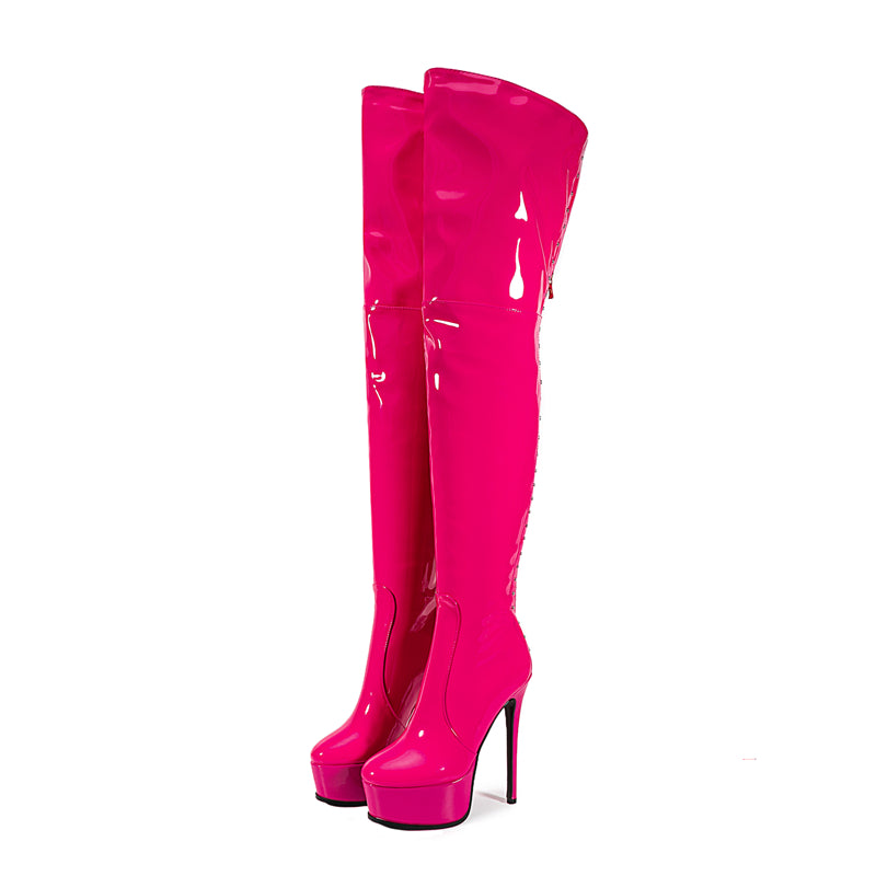 LuxeExo Pointed Toe High Heel Platform Long Boots