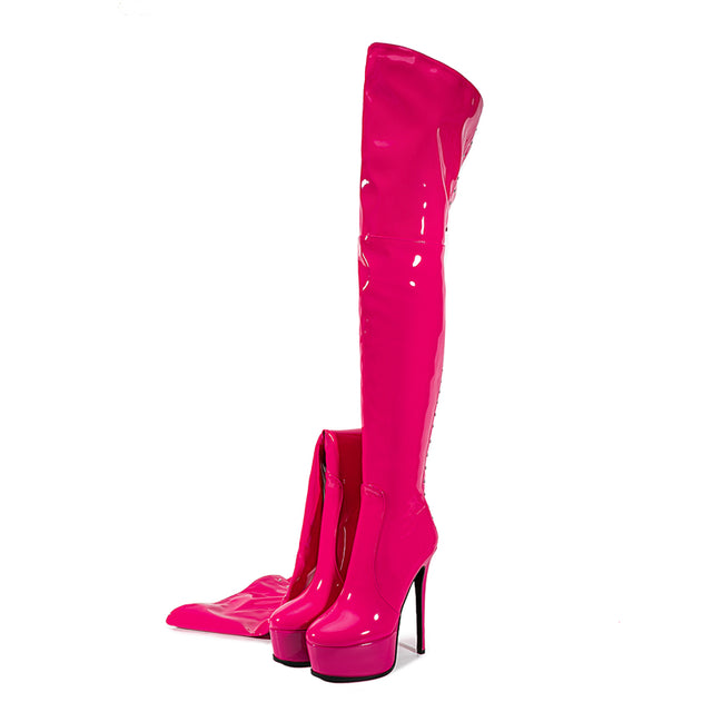 LuxeExo Pointed Toe High Heel Platform Long Boots