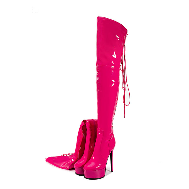 LuxeExo Pointed Toe High Heel Platform Long Boots