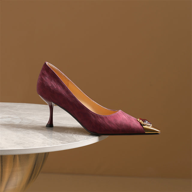 Viprano Glam Square Toe Metal Heel Pumps