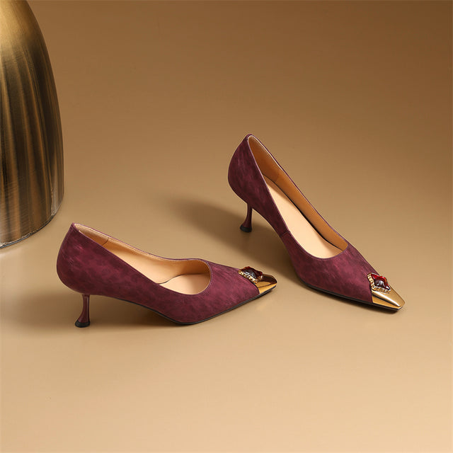 Viprano Glam Square Toe Metal Heel Pumps