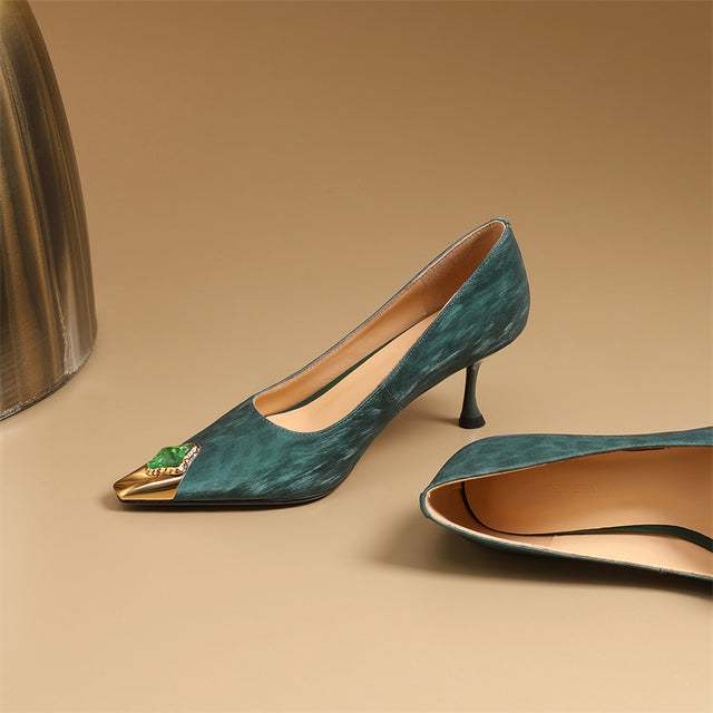 Viprano Glam Square Toe Metal Heel Pumps