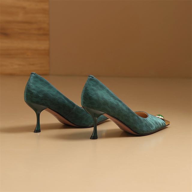 Viprano Glam Square Toe Metal Heel Pumps