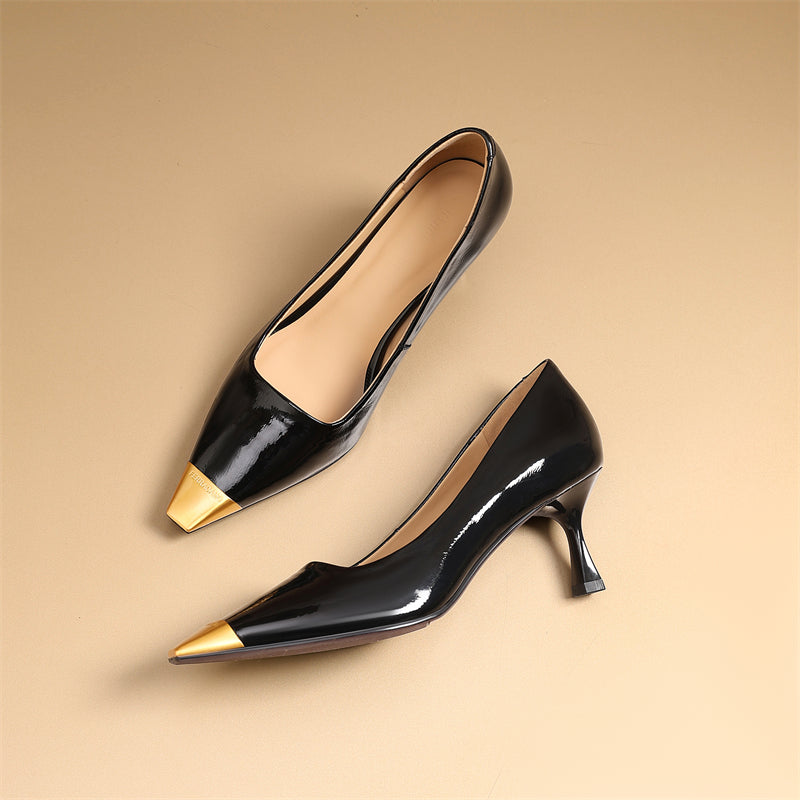 CrocoGlam Square Toe Slip-On Metal Heel Pumps