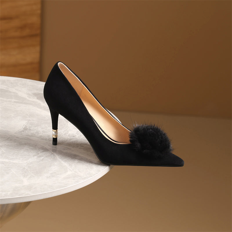 AlliChic Exotic Suede Pointed Toe High Heels