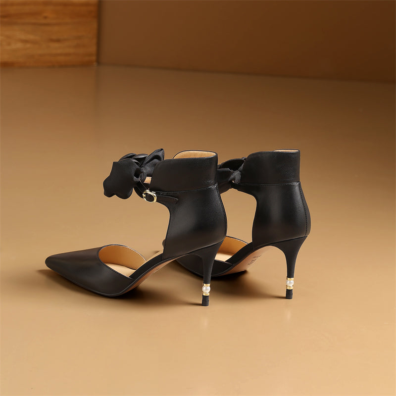 Chic Cow Leather Buckle Flower Slingback Heels