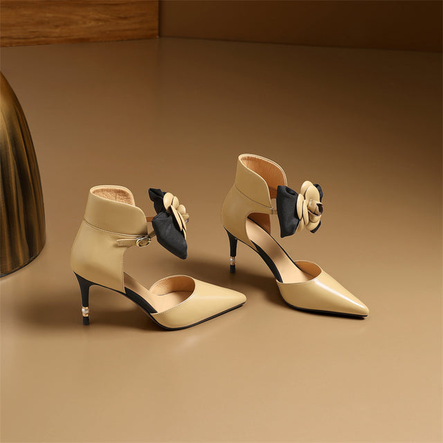 Serpatura Chic Cow Leather Flower Slingbacks