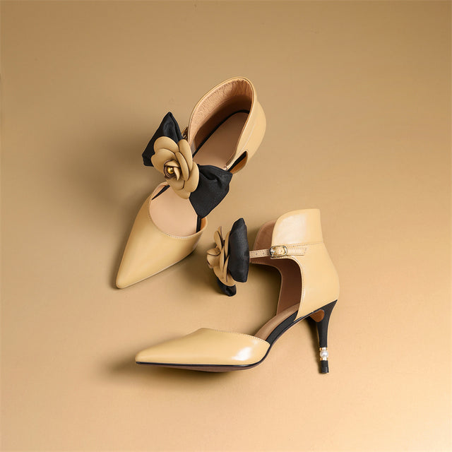 Serpatura Chic Cow Leather Flower Slingbacks