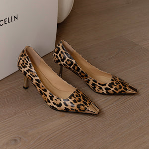 CrocoGlam Square Toe Slip-On Metal Heel Pumps