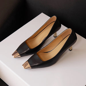 CrocoGlam Square Toe Slip-On Metal Heel Pumps