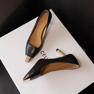 CrocoGlam Square Toe Slip-On Metal Heel Pumps