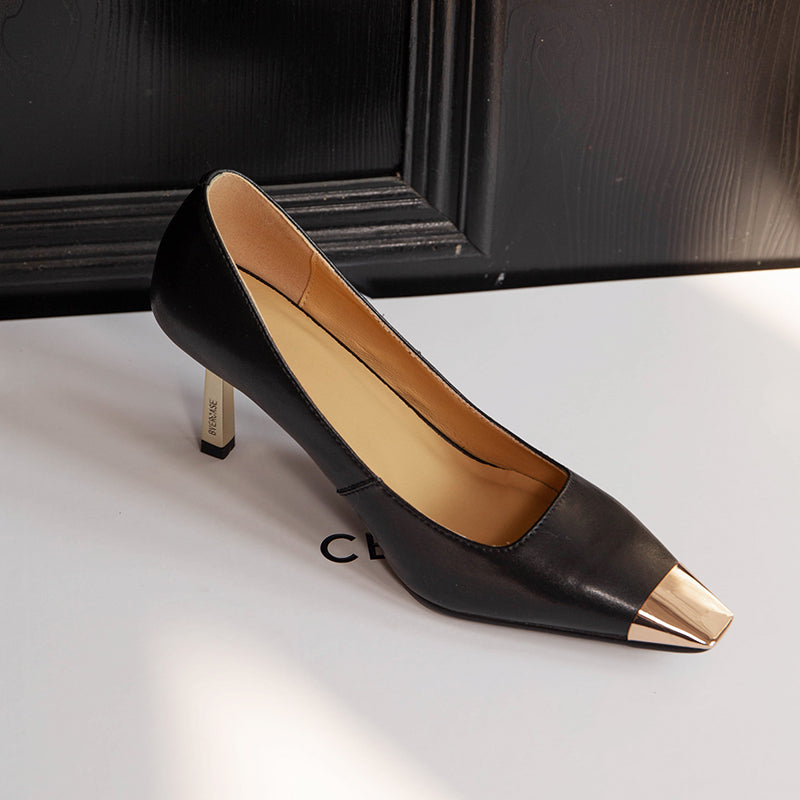 CrocoGlam Square Toe Slip-On Metal Heel Pumps