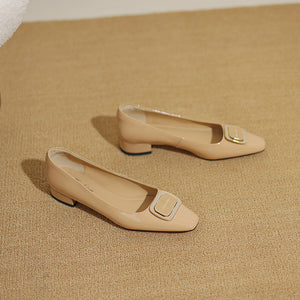 Patent Chic Square Toe Low Heel Single Shoes