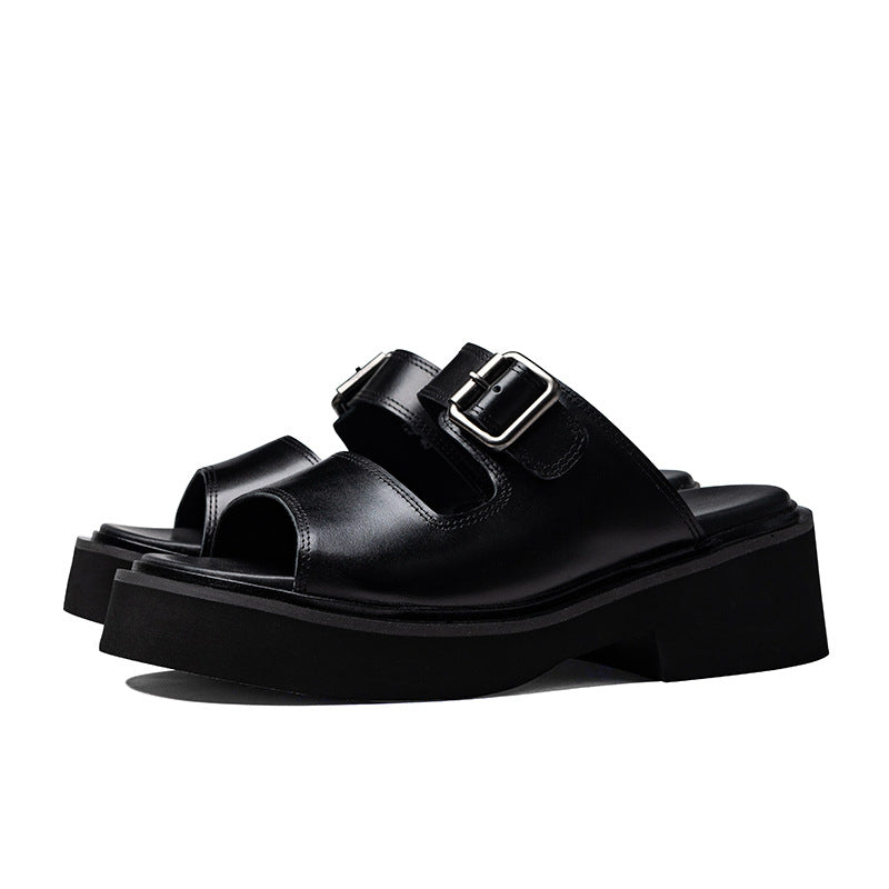 ChicLeather Peep Toe Velcro Sandals