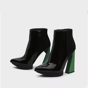 ChicLux Leather Pointed Toe Platform Ankle Boots