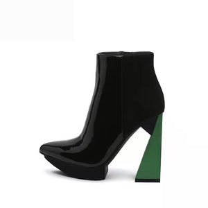 ChicLux Leather Pointed Toe Platform Ankle Boots