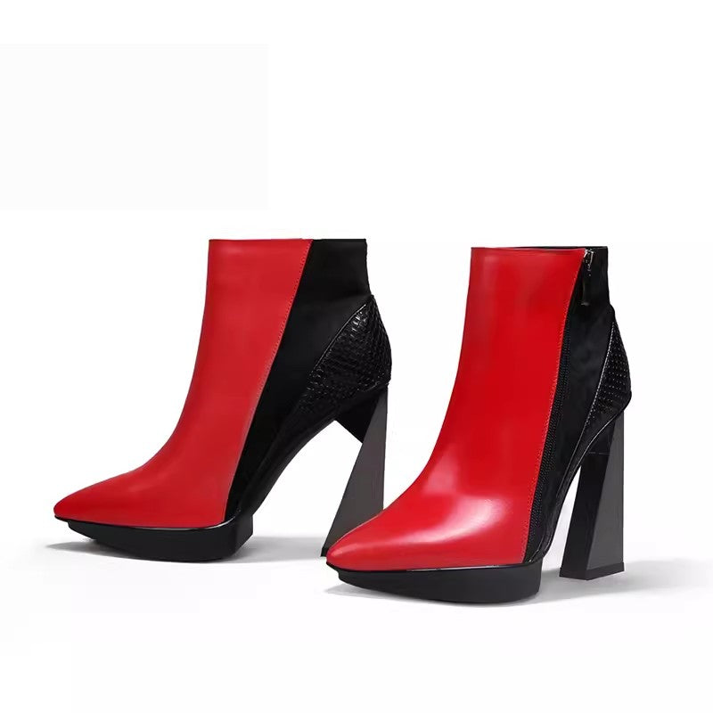 ChicLux Leather Pointed Toe Platform Ankle Boots