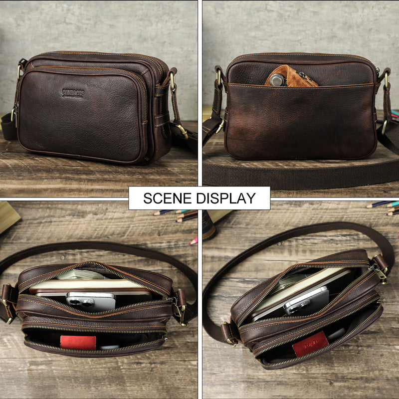 ElegantLeather Zipper Cardholder Crossbody Messenger Bag