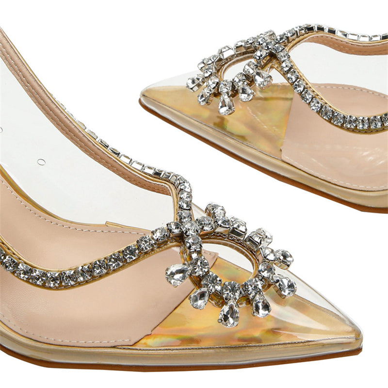 Elegant French Style Crystal Sandals with Patent Leather