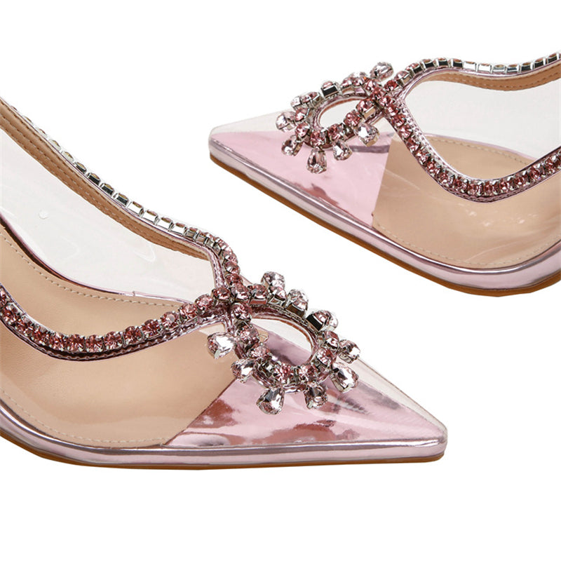 Elegant French Style Crystal Sandals with Patent Leather