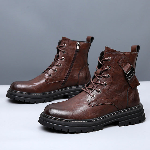 AlliLux Leather Alligator Fur Lace Up Boots