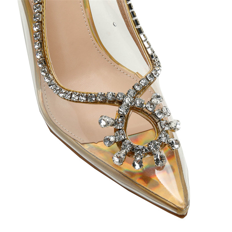 Elegant French Style Crystal Sandals with Patent Leather