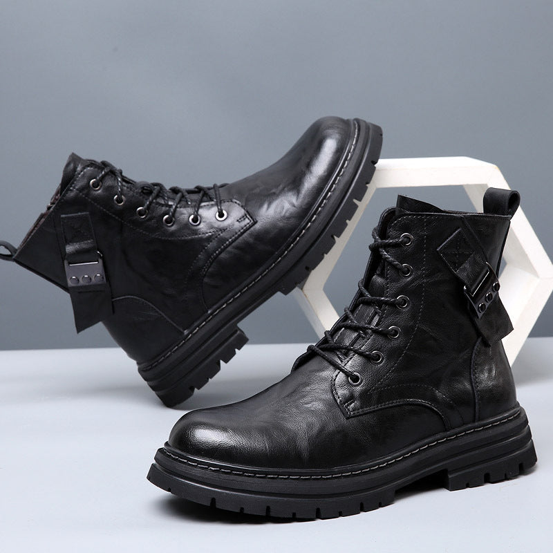 AlliLux Leather Alligator Fur Lace Up Boots