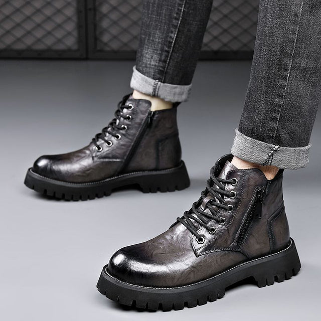 AlliLux Leather Alligator Fur Lace Up Boots