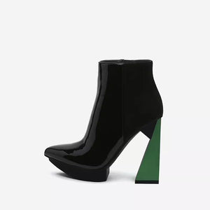 ChicLux Leather Pointed Toe Platform Ankle Boots