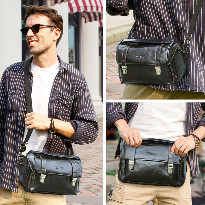 Luxury Leather Men's Crossbody Briefcase