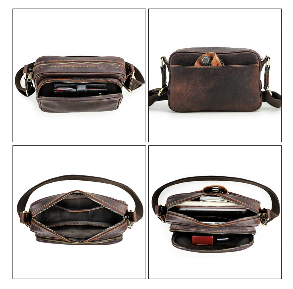 ElegantLeather Zipper Cardholder Crossbody Messenger Bag