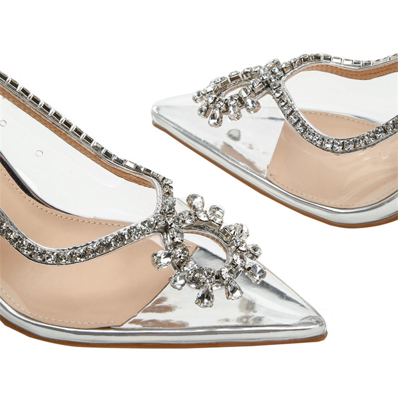 Elegant French Style Crystal Sandals with Patent Leather