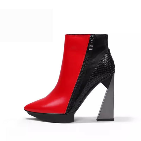 ChicLux Leather Pointed Toe Platform Ankle Boots