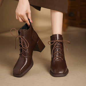 Chic Leather Square Toe Zip High Heel Boots