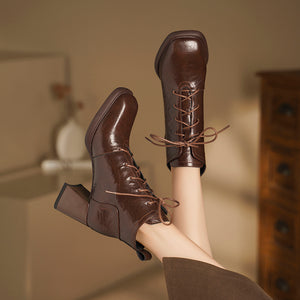 Chic Leather Square Toe Zip High Heel Boots