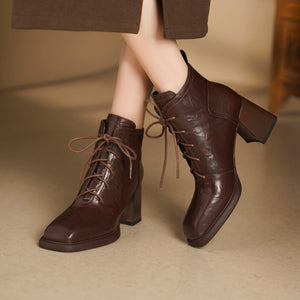 Chic Leather Square Toe Zip High Heel Boots