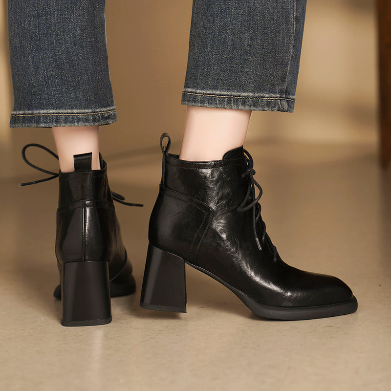 Chic Leather Square Toe Zip High Heel Boots