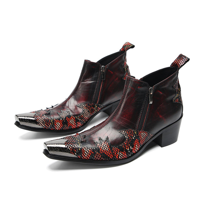 BoldLux Exotic Texture Leather Dress Boots