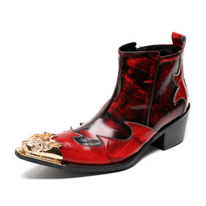 BoldLux Exotic Texture Leather Dress Boots