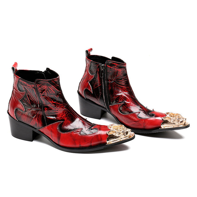 BoldLux Exotic Texture Leather Dress Boots