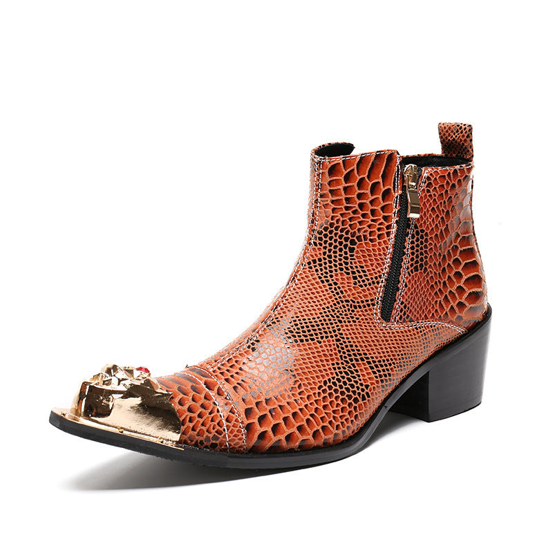 BoldLux Exotic Texture Leather Dress Boots