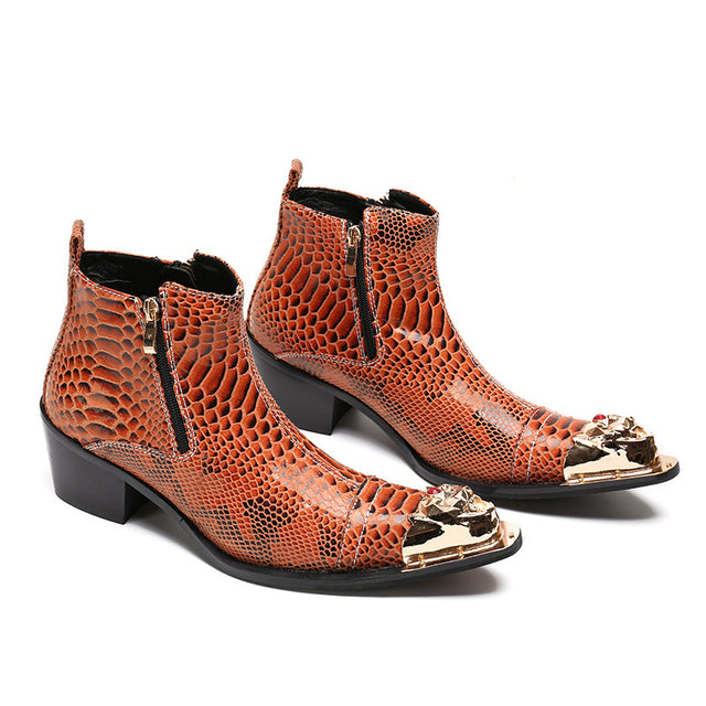 BoldLux Exotic Texture Leather Dress Boots