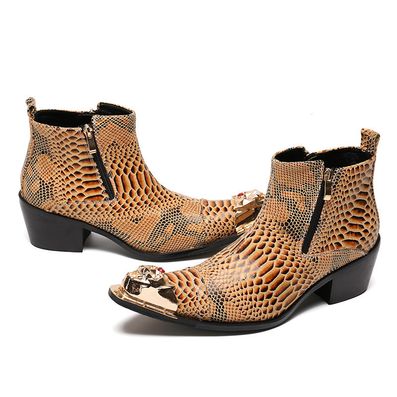 BoldLux Exotic Texture Leather Dress Boots