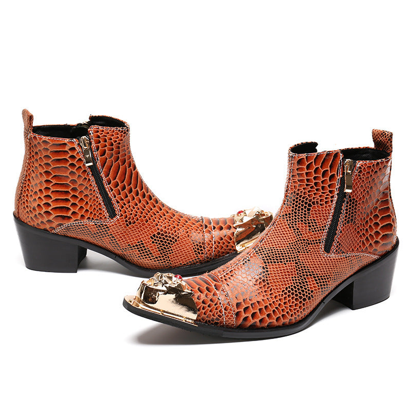 BoldLux Exotic Texture Leather Dress Boots