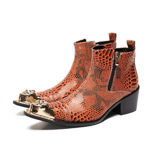 BoldLux Exotic Texture Leather Dress Boots