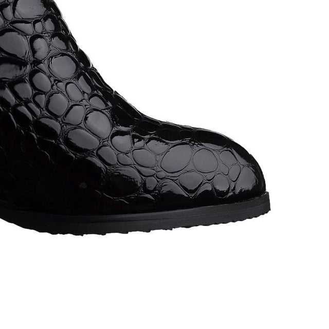 AlliLux Pointed Toe Alligator Cuban Heel Boots