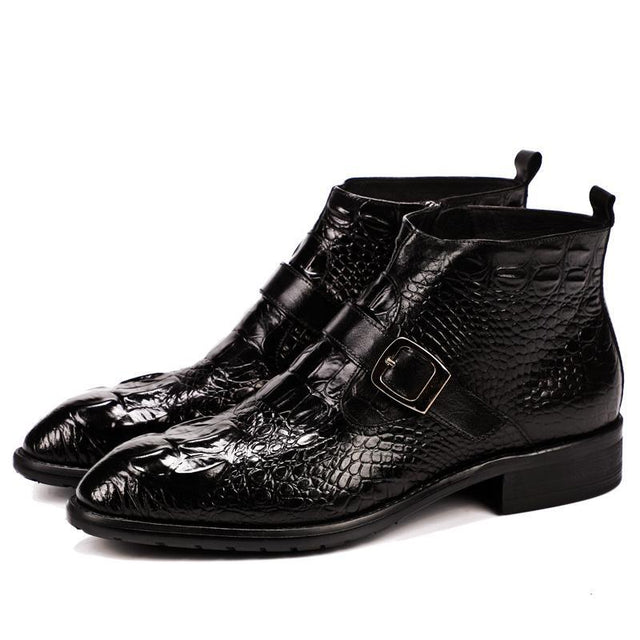 Alliluxe Chic Alligator Strap Ankle Boots - FINAL SALE