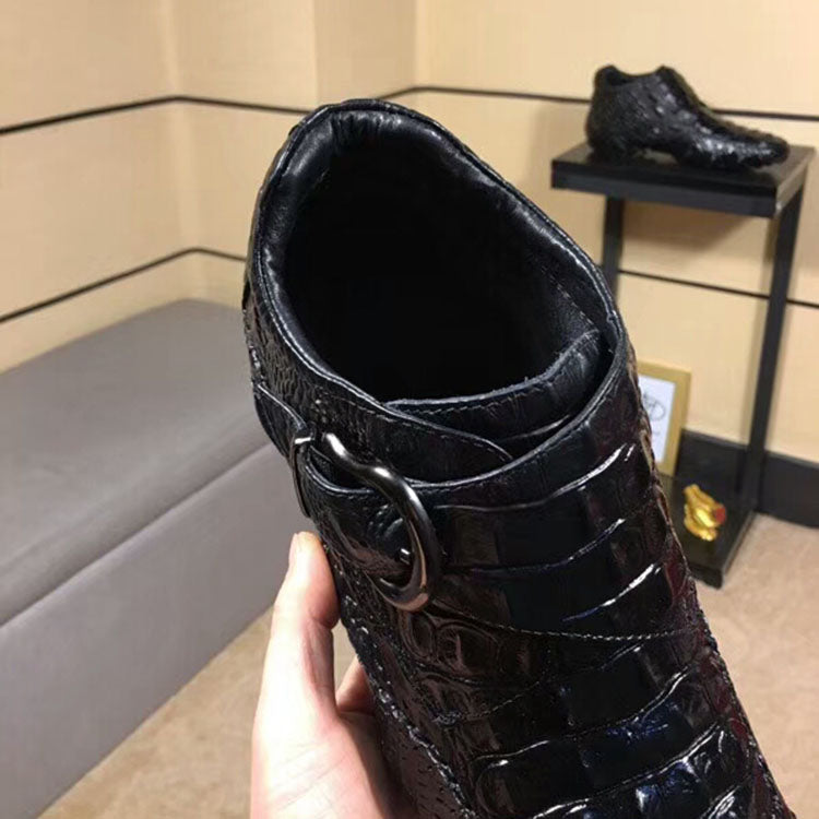 Luxury British Alligator Leather Slip-On Ankle Boots