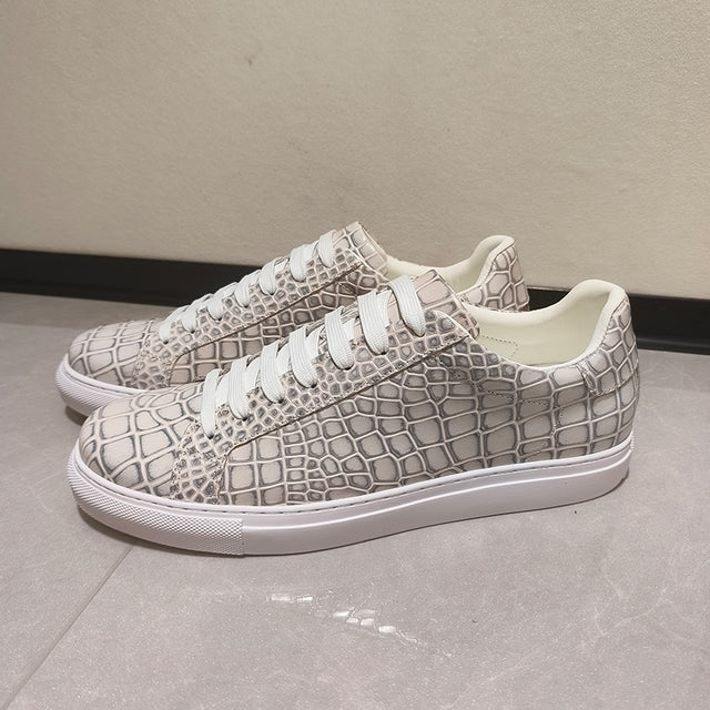 LuxeLeather Textured Lace-up Platform Sneakers