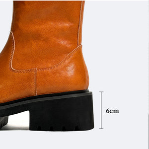 Cow Leather Chic Zipper Vintage Middle Boots